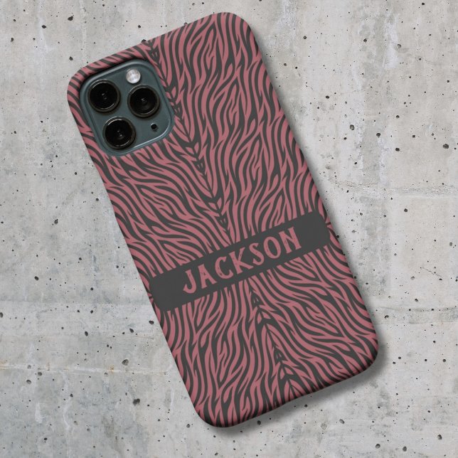 Funda iPhone 16 Tiger Pattern in Red and Gray with Name (Subido por el creador)