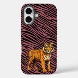 Funda iPhone 16 Tiger Pattern in Red with Tiger