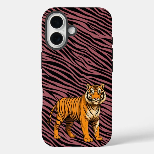 Funda iPhone 16 Tiger Pattern in Red with Tiger (Reverso )