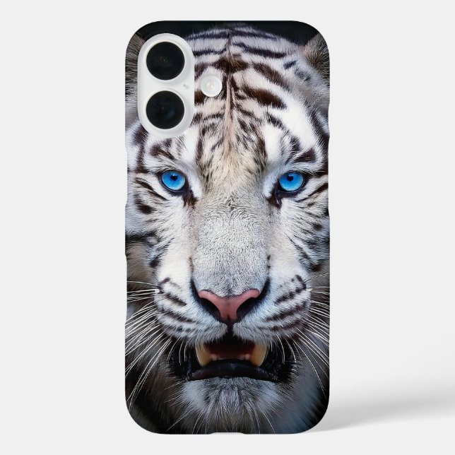 Funda iPhone 16 Tigre blanco con ojos azules (Reverso )