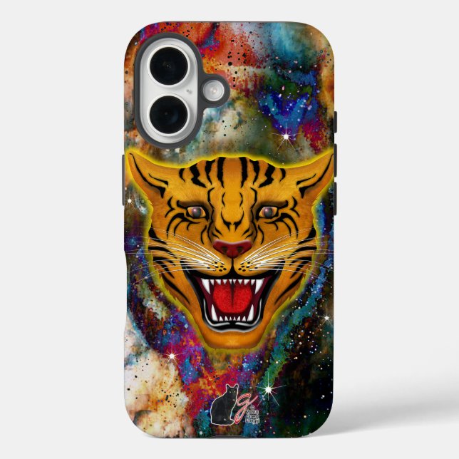 Funda iPhone 16 Tigre sarcástico Nebula duro (Reverso )