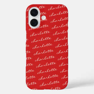 Funda iPhone 16 Tipografía de Patrón de Nombre Personalizado en Ro