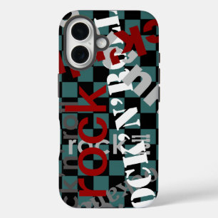 Funda iPhone 16 tipografía de roca a cuadros