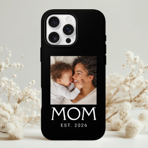 Funda iPhone 16 Tipografía Establecida Mamá Foto Negra
