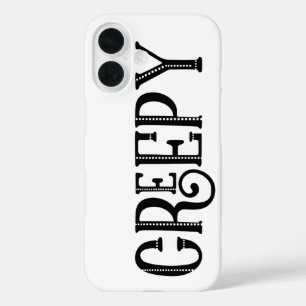 Funda iPhone 16 Tipografía vintage de CREEPY Black White Whimsical