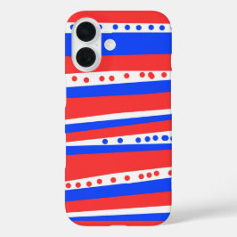 Funda iPhone 16 Tiras de Círculos Azules Rojos Festibles