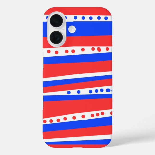 Funda iPhone 16 Tiras de Círculos Azules Rojos Festibles (Reverso )