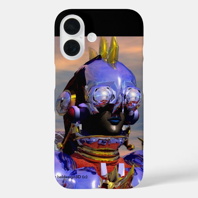 Funda iPhone 16 TITAN CYBORG PORTRAIT Ciencia Ficción Azul ,Scifi (Reverso )