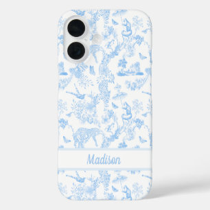Funda iPhone 16 Toile de Chinoiserie preppy Jungle en azul claro