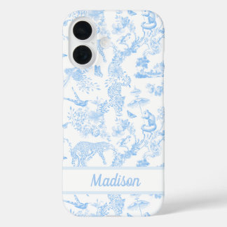 Funda iPhone 16 Toile de Chinoiserie preppy Jungle en azul claro