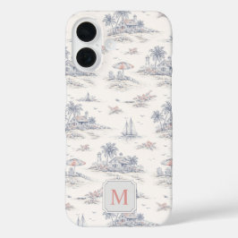 Funda iPhone 16 Toile Monograma Tropical Costero Azul Francés
