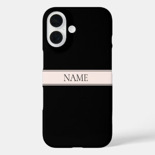 Funda iPhone 16 Tono Rosa Suave a Rayas y Texto Editable Elegante