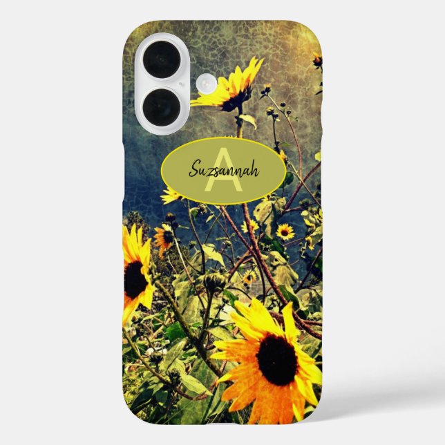 Funda iPhone 16 Tormenta de girasoles nubes Personalizado Monogram (Reverso )