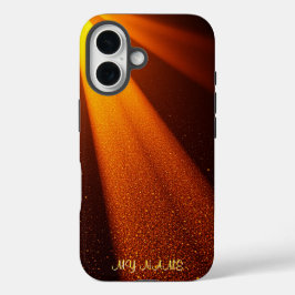 Funda iPhone 16 Tormenta solar: Abstracta viga de luz en el ámbar