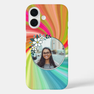 Funda iPhone 16 Torno de arcoíris de colores con foto enmarcada