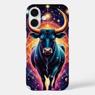 Funda iPhone 16 Toro Cósmico Majestuoso Rodeado de Estrellas Brill