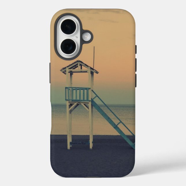 Funda iPhone 16 Torre Retro Beach Lifeguard Tower Sunset (Reverso )