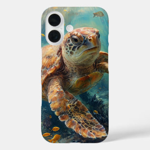 Funda iPhone 16 Tortuga de cabeza de leñador nadando en la cubiert