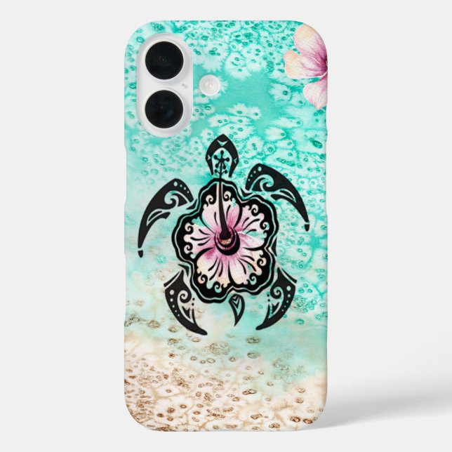 Funda iPhone 16 Tortuga de Hibiscus (Reverso )