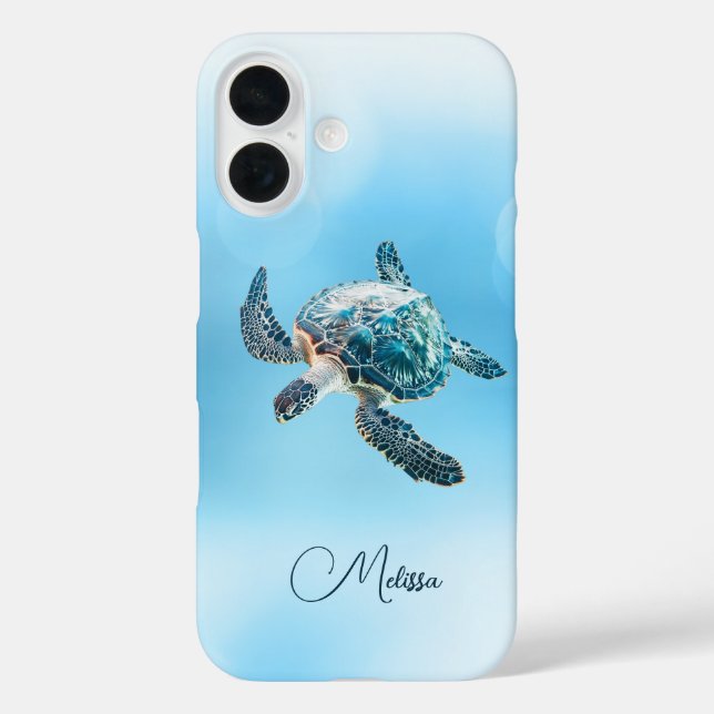Funda iPhone 16 Tortuga Marina Turquesa Brillante | Costera (Reverso )