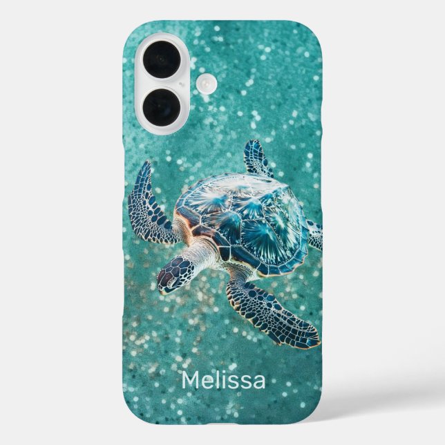 Funda iPhone 16 Tortuga Marina Turquesa Brillante | Costera (Reverso )