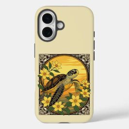 Funda iPhone 16 Tortuga Oceánica Y Flores De Gelsemio Amarillo