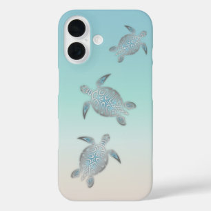 Funda iPhone 16 Tortugas de plata estilo playa turquesa costero
