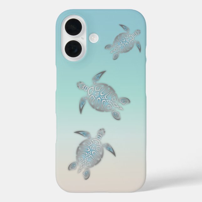 Funda iPhone 16 Tortugas de plata estilo playa turquesa costero (Reverso )