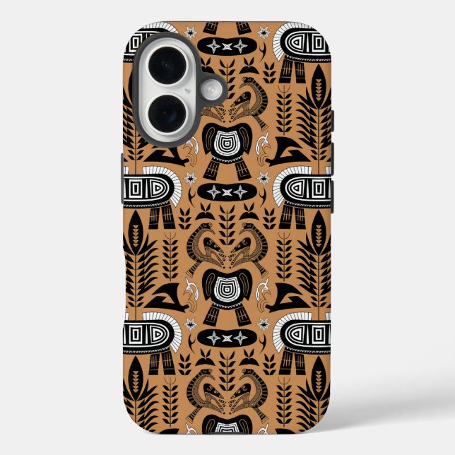 Funda iPhone 16 Tótem del patrimonio cultural - Patrón de animales (Reverso )