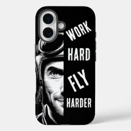 Funda iPhone 16 TRABAJA duro, Vuela Más Duro, Piloto,Cómic
