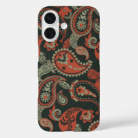 Tradicional Paisley Linocut Naranja cálido Mint Gr