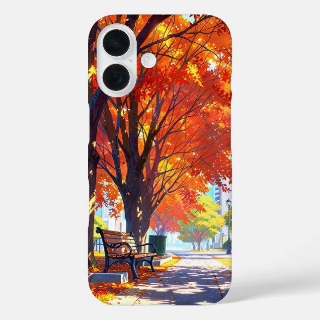 Funda iPhone 16 Tranquilidad del parque otoñal (Reverso )
