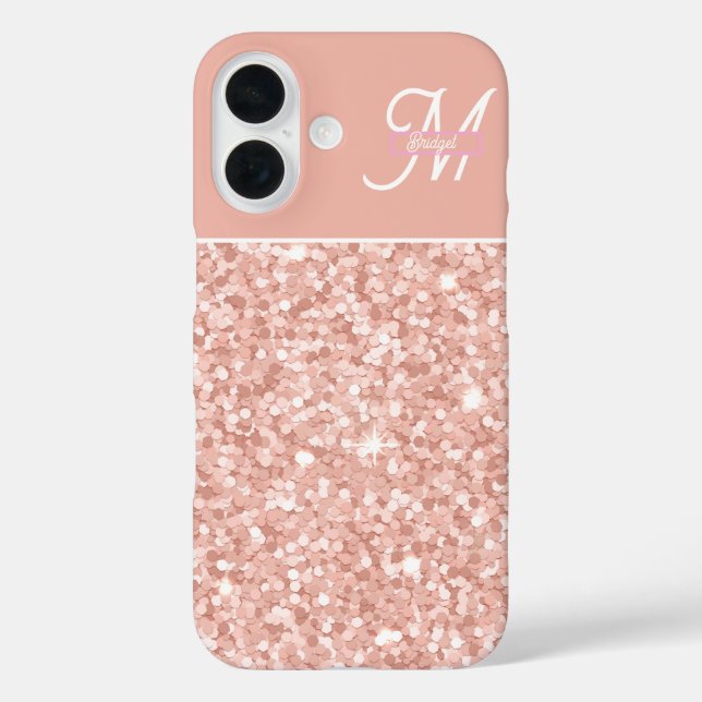 Funda iPhone 16 trendy girly Soft Blush Sparkle Monogram name (Reverso )