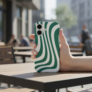 Funda iPhone 16 Trendy Green Wavy Line Case for iPhone 16 & iPad