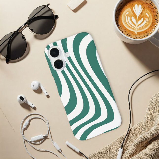 Funda iPhone 16 Trendy Green Wavy Line Case for iPhone 16 & iPad  (Subido por el creador)