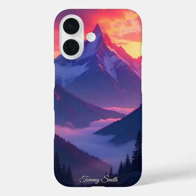 Funda iPhone 16 Trendy Mountain Sunset | Panorama escénico (Reverso )