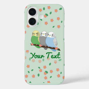 Funda iPhone 16 Tres adorables periquitos Flor de cerezo