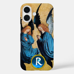 FUNDA iPhone 16 TRES ÁNGELES NAVIDADES EN EL MONOGRAMA DE GEM AZUL