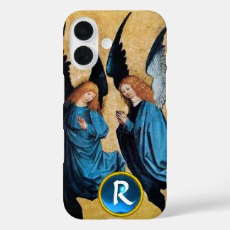 FUNDA iPhone 16 TRES ÁNGELES NAVIDADES EN EL MONOGRAMA DE GEM AZUL