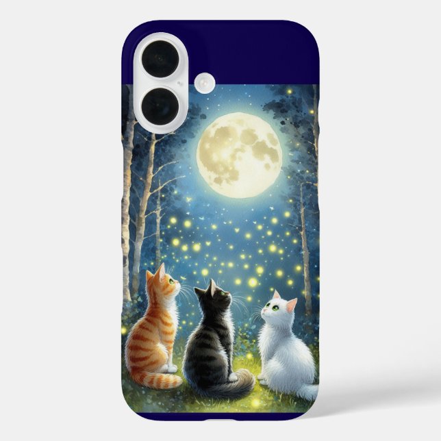 Funda iPhone 16 Tres gatos bajo la luna llena (Reverso )