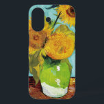 Funda iPhone 16 Tres girasoles | Vincent Van Gogh<br><div class="desc">Tres girasoles (1888) del artista holandés Vincent Van Gogh. La pintura original de arte fino es un óleo sobre lienzo que representa una vida quieta de girasoles amarillos brillantes con un fondo turquesa. Utilice las herramientas de diseño para agregar texto personalizado o personalizar la imagen.</div>