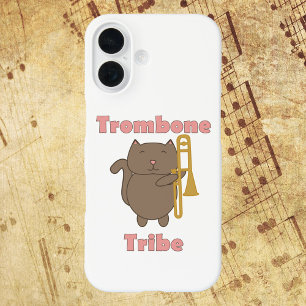 Funda iPhone 16 Tribu de Trombón Gato Lindo Músico Rosa