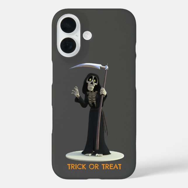 Funda iPhone 16 Trick or Treat. Cartoon Grim Reaper (Reverso )