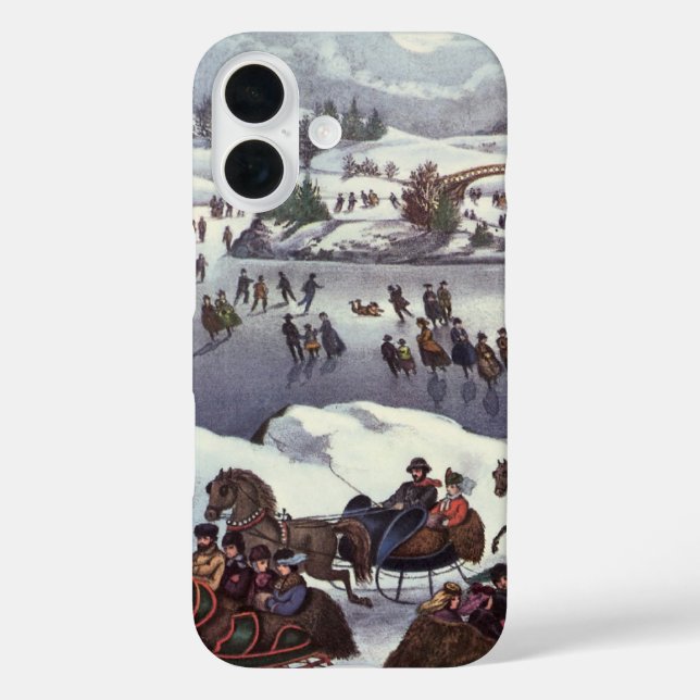 Funda iPhone 16 Trineos Navideños Antiguos, Central Park en Invier (Reverso )