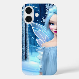 Funda iPhone 16 Triste hada azul claro de invierno en el bosque