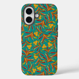 Funda iPhone 16 Tropical Pattern with Red and Yellow Leaves