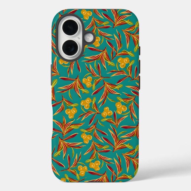 Funda iPhone 16 Tropical Pattern with Red and Yellow Leaves (Reverso )