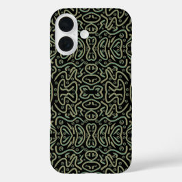 Funda iPhone 16 Tubos abstractos con brillo en colores verde y dor