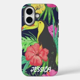 Funda iPhone 16 Tucán Tropical y Hojas Personalizadas Selva Lluvio