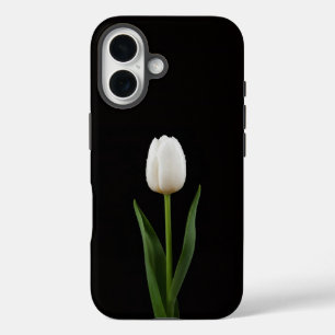 Funda iPhone 16 Tulipán Blanco Perla iPhone 16 Mate Negro 4 Luxe